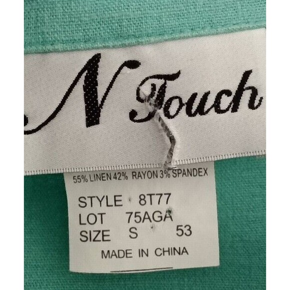 N Touch Jacket Size S AQUA BLUE EMBROIDERED  BEADED FLORAL BUTTON LINEN BLEND - Picture 3 of 9
